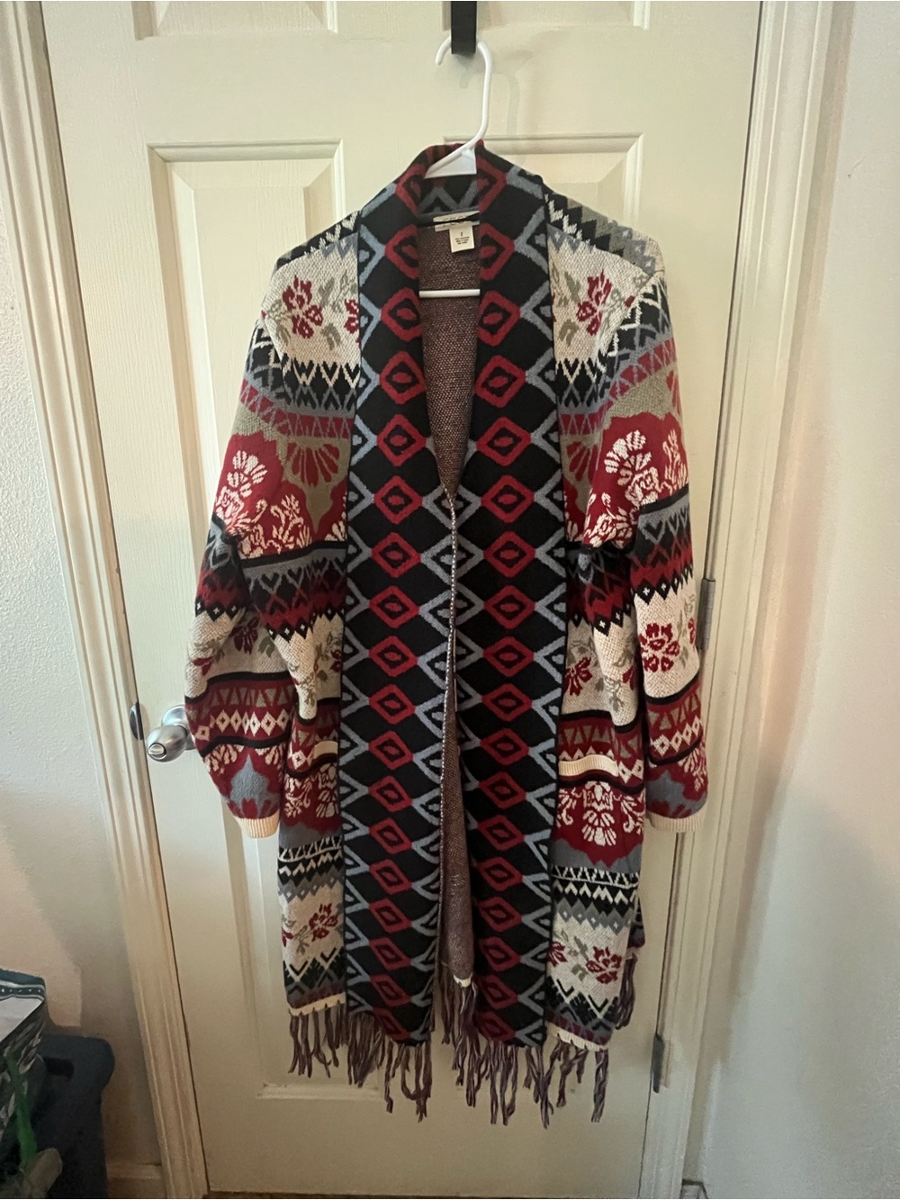 torrid Red Multi Boho Open-Front Fringe Cardigan